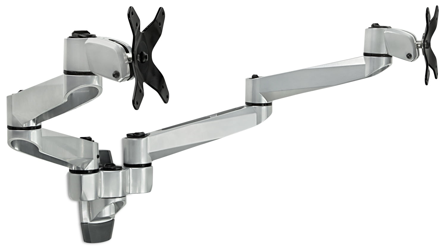 Silver Dual Full Motion Die-Cast Aluminum Monitor Wall Mount