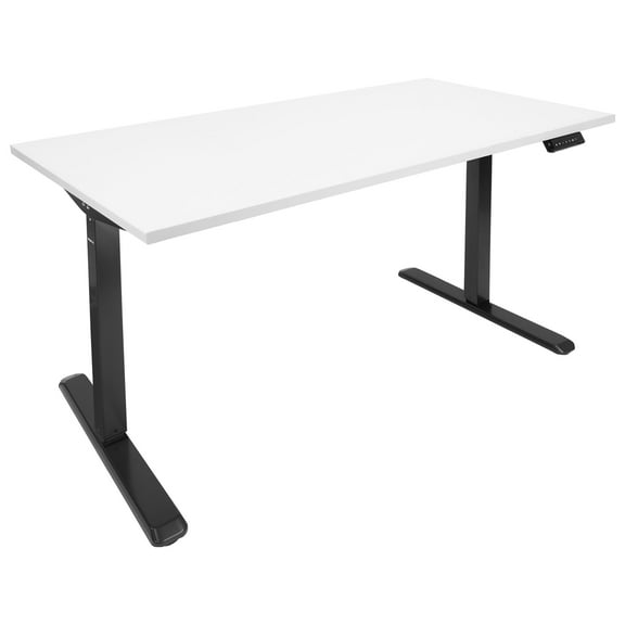 Mount-It! Electric Sit-Stand Black Desk Frame with Extra-Wide White Tabletop