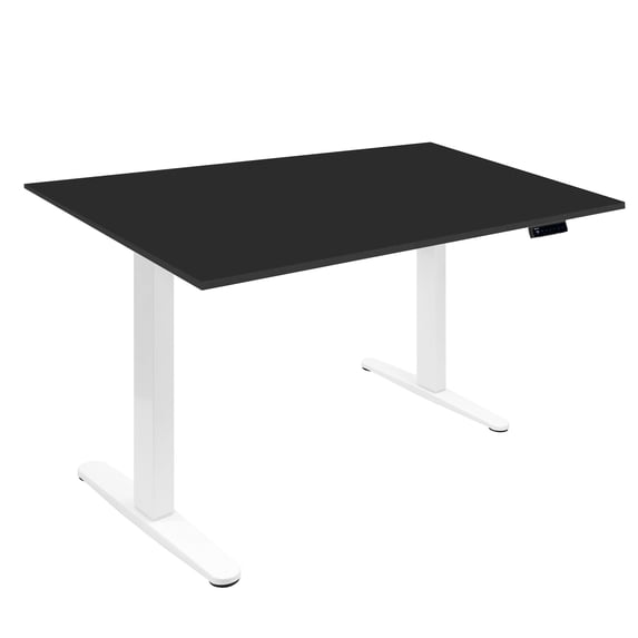 Mount-It! Electric Sit-Stand Desk with 55" Desktop, Ergonomic, White Frame, Black Desktop