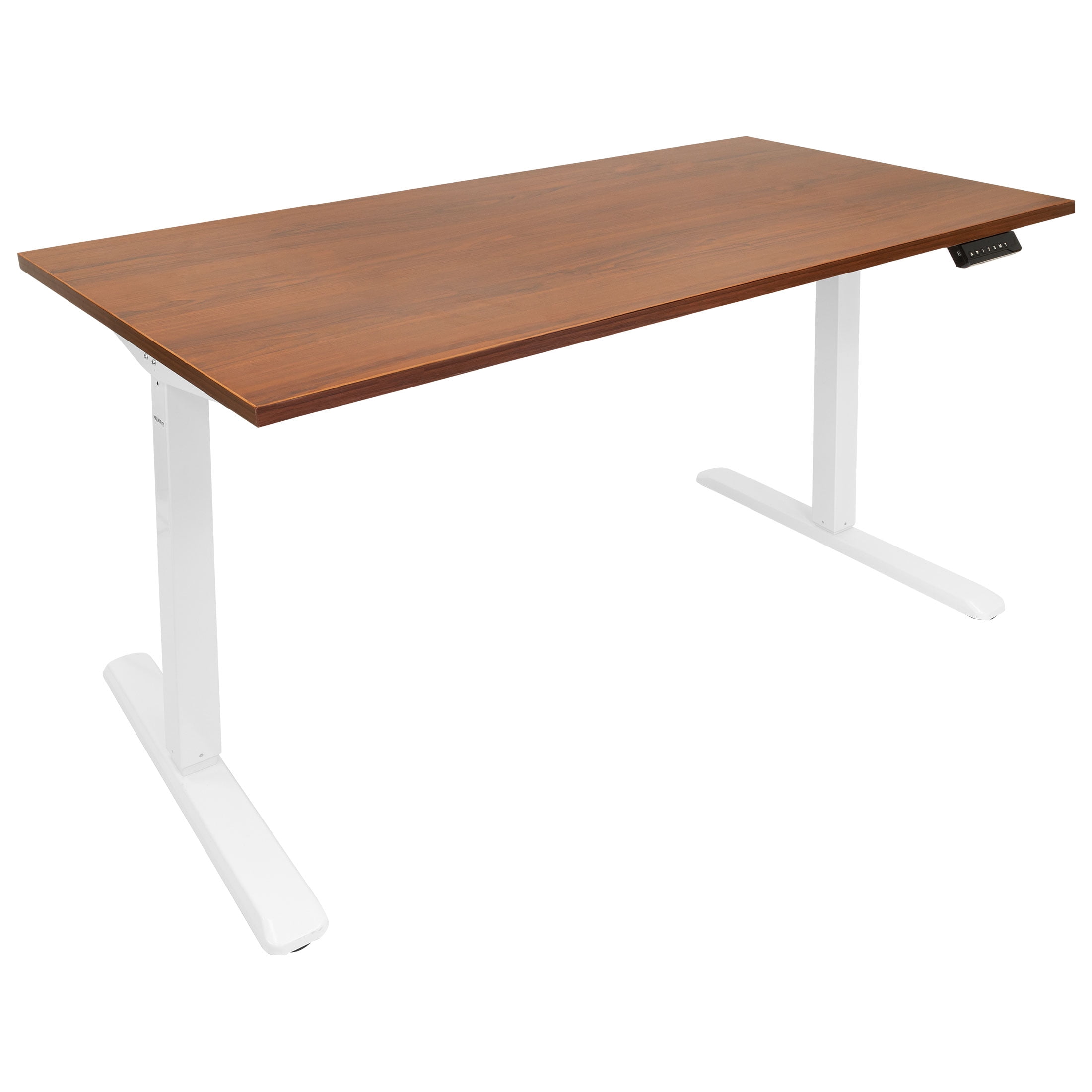 Mount-It! Electric Sit-Stand Desk Frame with Extra-Wide Brown Tabletop