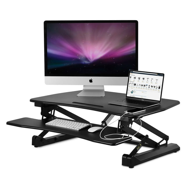 Mount-It! Electric Standing Desk Converter | Motorized Sit Stand Desk With Built In USB Port | Black