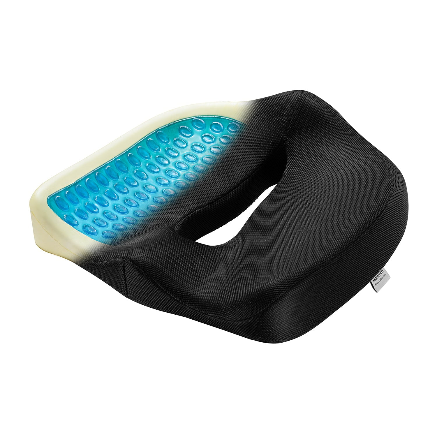 Ergonomic Black Memory Foam and Gel Seat Cushion with Mesh Cover