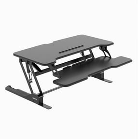 Mount-It! 38'' Standing Desk Converter – Height Adjustable Sit Stand Riser with Dual Monitor Space, Keyboard Tray & Device Slot – Gas Spring Lift, MDF Desktop, Black