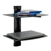 Mount-It! Floating Wall Mounted Shelf Bracket Stand 2 Shelves Tinted Tempered Glass