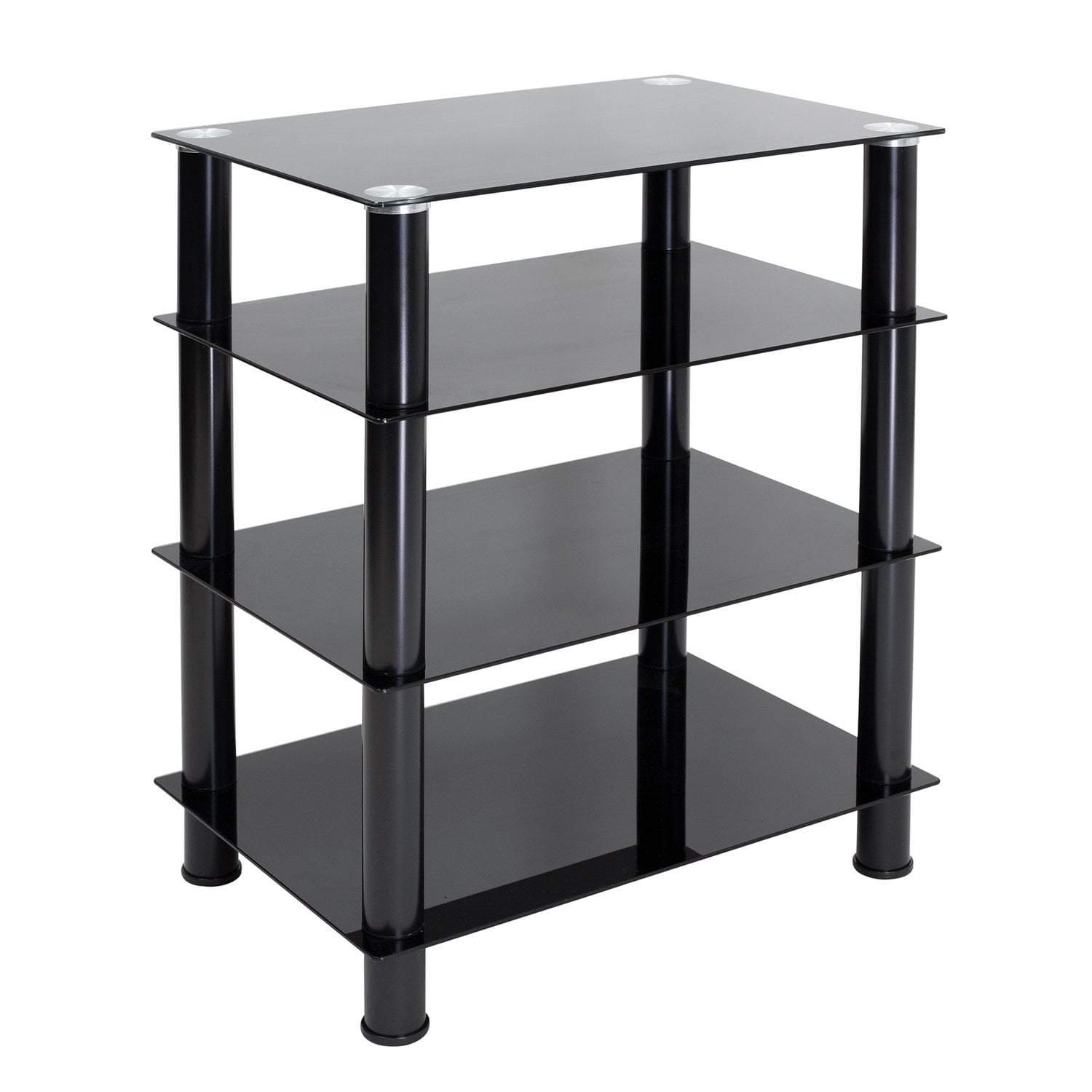 Black Tempered Glass 4-Shelf AV Media Stand