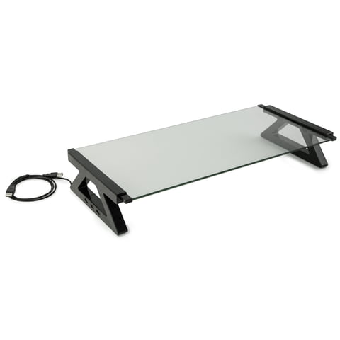 Mount-It! Glass Monitor Riser | Fits 13"-27" Screens 20LBS Capacity | 3 USB Hub Ports