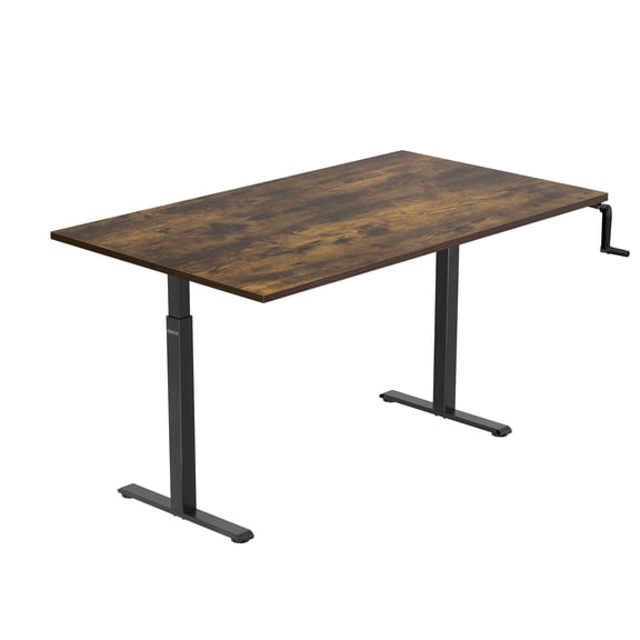 Mount-It! Hand Crank Sit-Stand Desk with Tabletop, Oak, Ergonomic