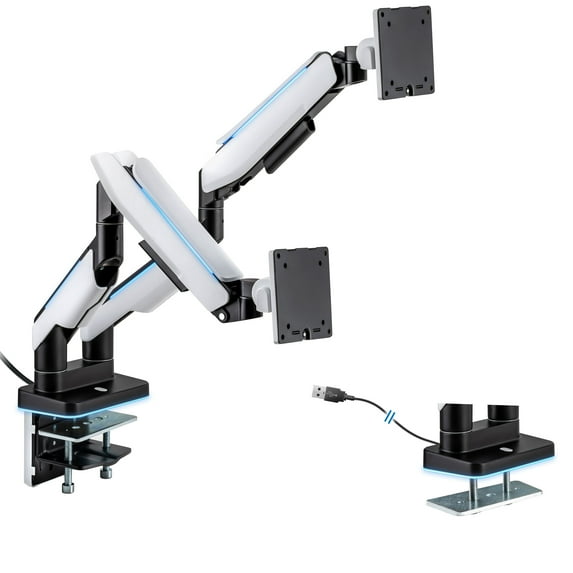 Mount-It! Heavy Duty Dual Computer Monitor Mount For Screens Up To 35", Gaming, RGB Lighting, Capacity 44 lbs., 18" Extension
