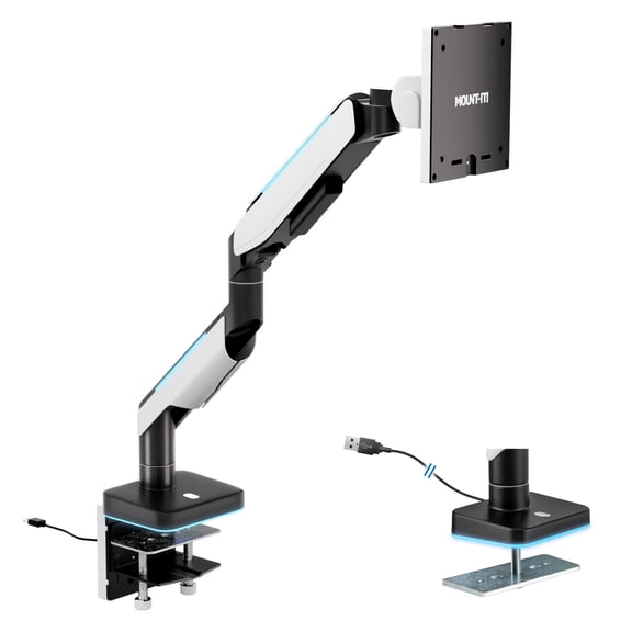 Mount-It! Heavy-Duty Single Computer Monitor Arm for Ultrawide Curved Screens Up To 49", Gaming Monitor, RGB Lights, USB