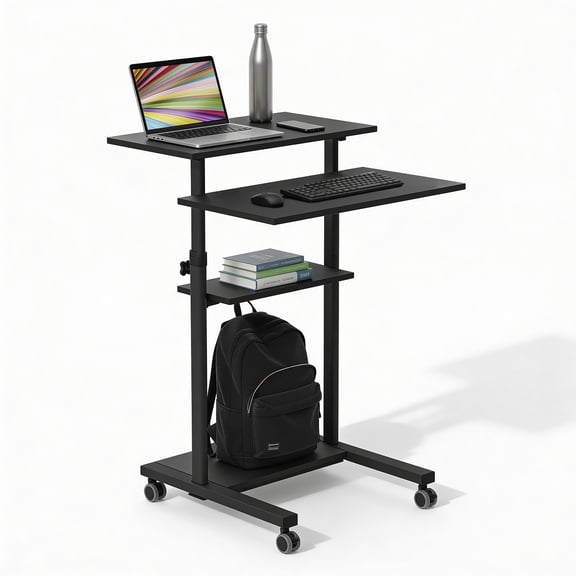 Mount-It! Height Adjustable Rolling Stand Up Desk, Mobile Computer Desk, Black