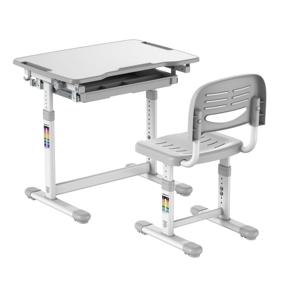 Mount-It! Kids Desk and Chair Set | Height Adjustable Children's Workstation with Storage Drawer | Grey