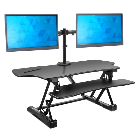 Mount-It Large Electric Sit-Stand Desk Converter with Steel Dual Monitor Mount