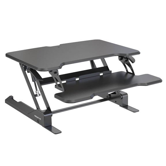 30'' Compact Standing Desk Converter – Height Adjustable Sit Stand Riser with Keyboard Tray, Gas Spring Lift – Ideal for Small Spaces, Home or Office, Black