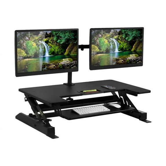 Mount-It! MI-7934 22"W Standing Desk Converter With Dual-Monitor Mount, Black