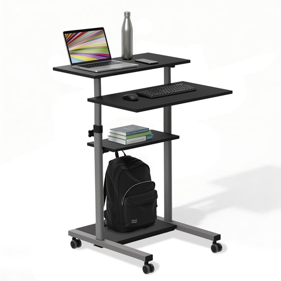 Mount-It! Mobile Stand Up Desk | Height Adjustable Computer Rolling Cart | Silver