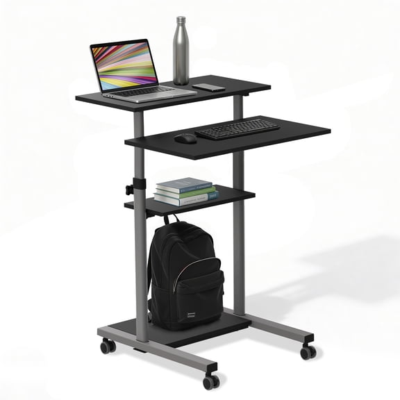 Mount-It! Mobile Stand Up Desk | Height Adjustable Computer Rolling Cart | Silver