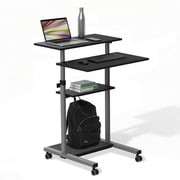 Mount-It! Mobile Stand Up Desk | Height Adjustable Computer Rolling Cart | Silver
