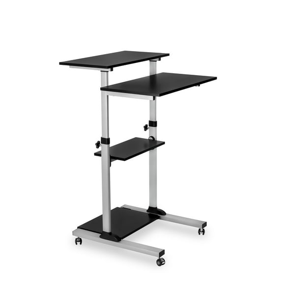 Mount-It! Mobile Stand Up Desk | Height Adjustable Computer Rolling Cart | Silver