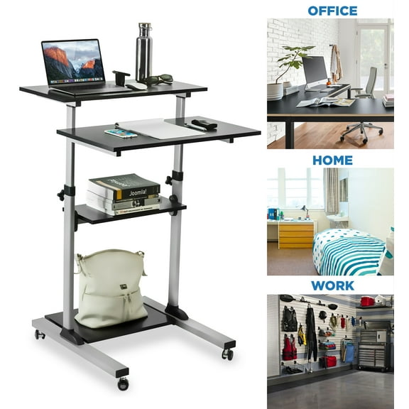 Mount-It! Mobile Stand Up Desk/Height Adjustable Computer Work Station Rolling Presentation Cart