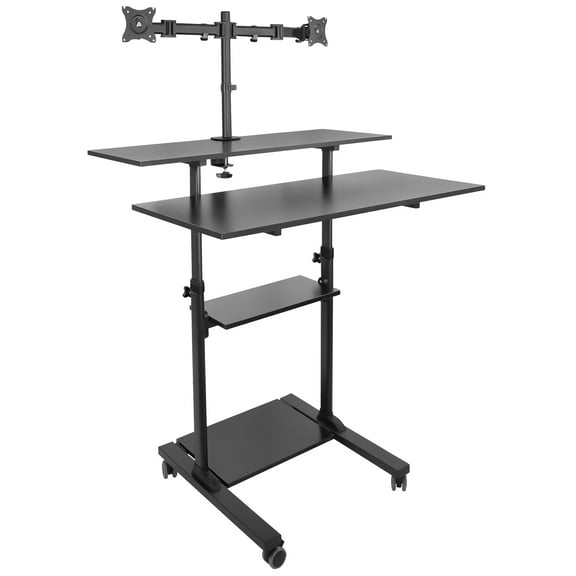 Mount-It! Mobile Standing Desk with Dual Monitor Mount 40-Inch Wide, Height Adjustable, Black