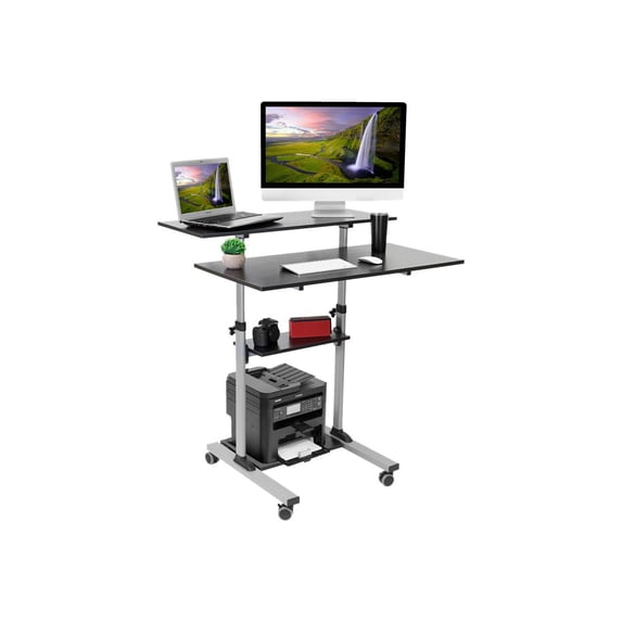 Mount-It! Mobile Standing Desk with Height Adjustable Shelves