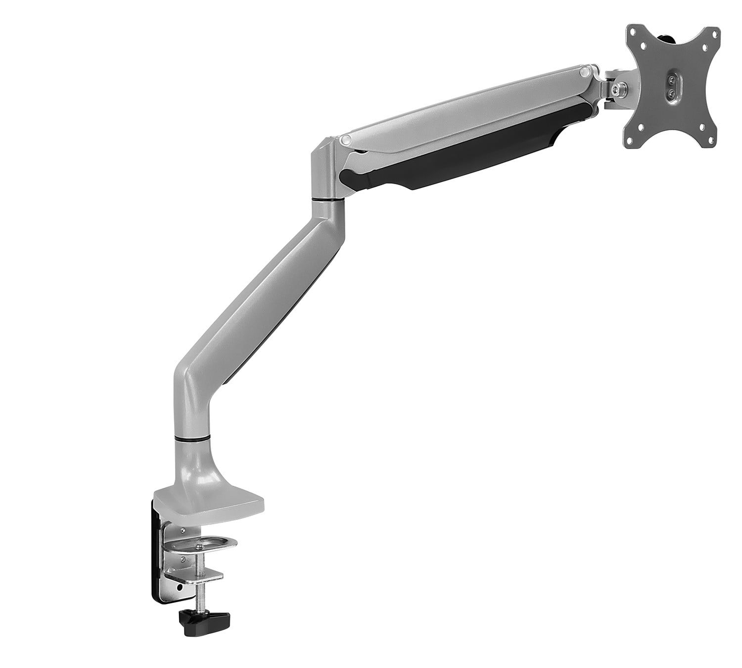 Silver Full-Motion Single Monitor Desk Mount with Adjustable Arm