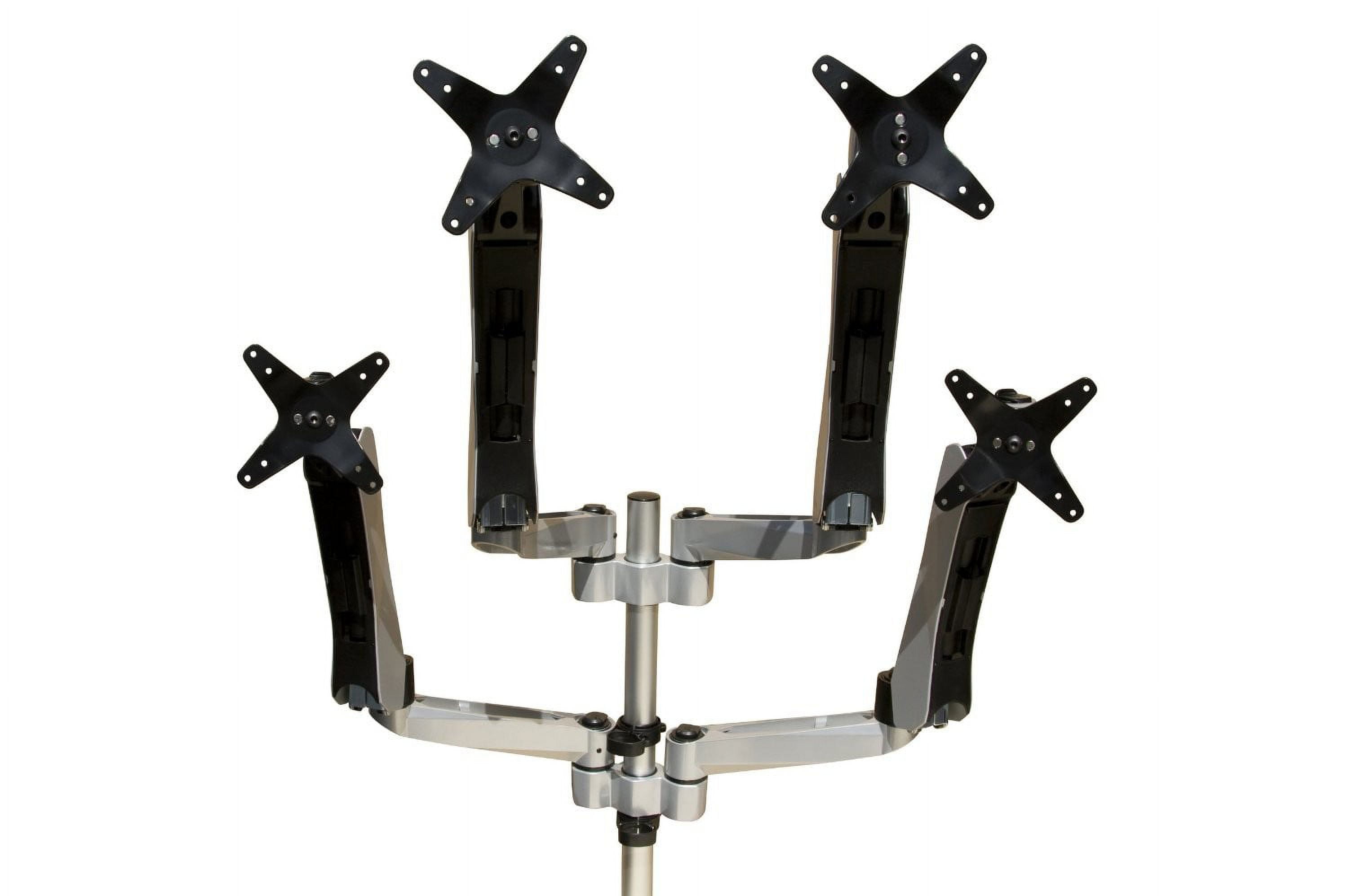 Silver Quad Monitor Desk Mount with Adjustable Arms