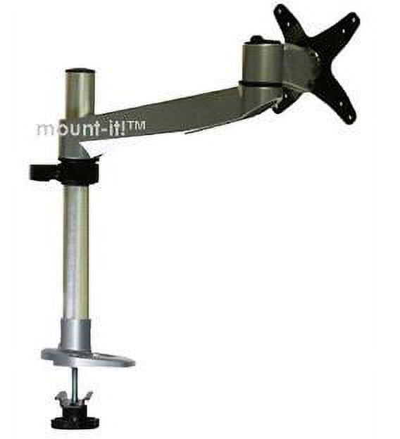 Silver Adjustable Single Monitor Desk Mount with Grommet Clamp