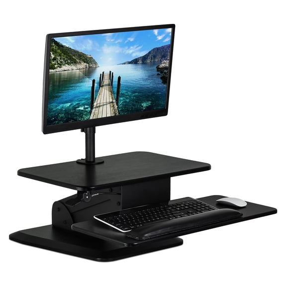 Mount-It! Sit Stand Workstation Standing Desk Converter With Monitor Mount Combo, Ergonomic Height Adjustable Tabletop Desk(MI-7913)