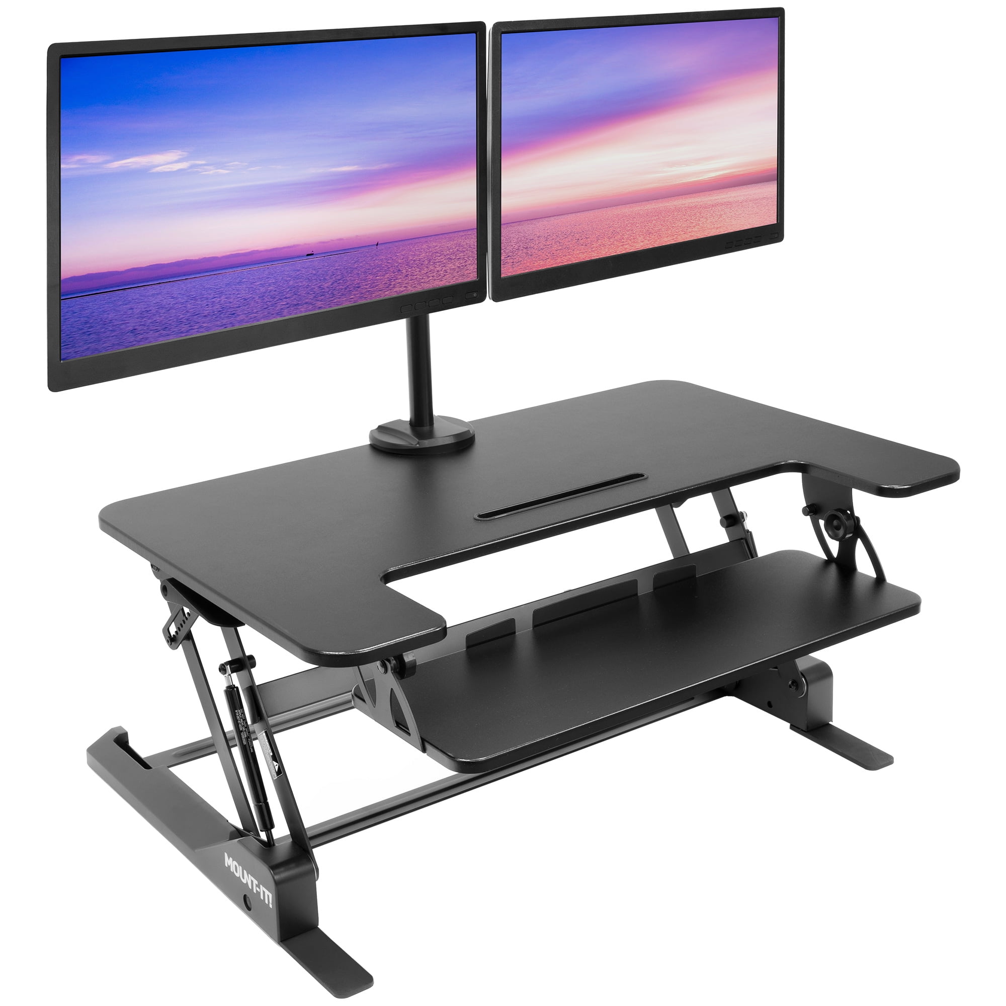 Mount-It! Standing Desk Converter with Dual Monitor Mount, 36 inch Platform, Fits Up To 32" Monitors