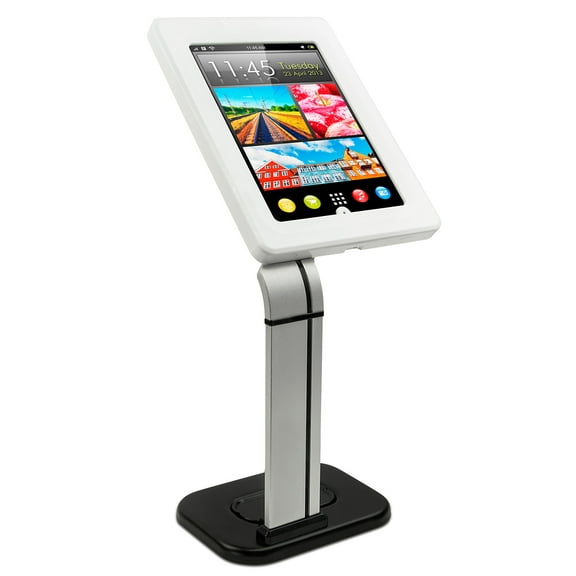 Mount-It! Tablet Stand for POS and Kiosk Use, Desk or Table Mount, Anti-Theft, Locking, iPad Tablet Holder for Apple iPad 2, 3, 4, Air and Samsung Tablet Sizes 10.1 In, White and Silver (MI-3781)