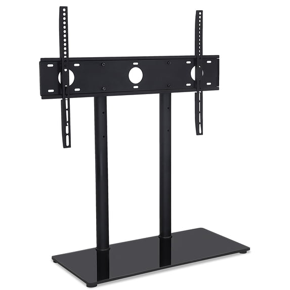 Mount-It! Tabletop TV Stand | Fits 32-65 Inch TVs | Height Adjustable with Tempered Glass Base