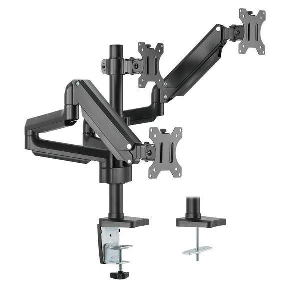 Mount-It! Triple Monitor Mount Fits 17"-27" Computer Screens, Gas Spring Desk Arms, Full-Motion