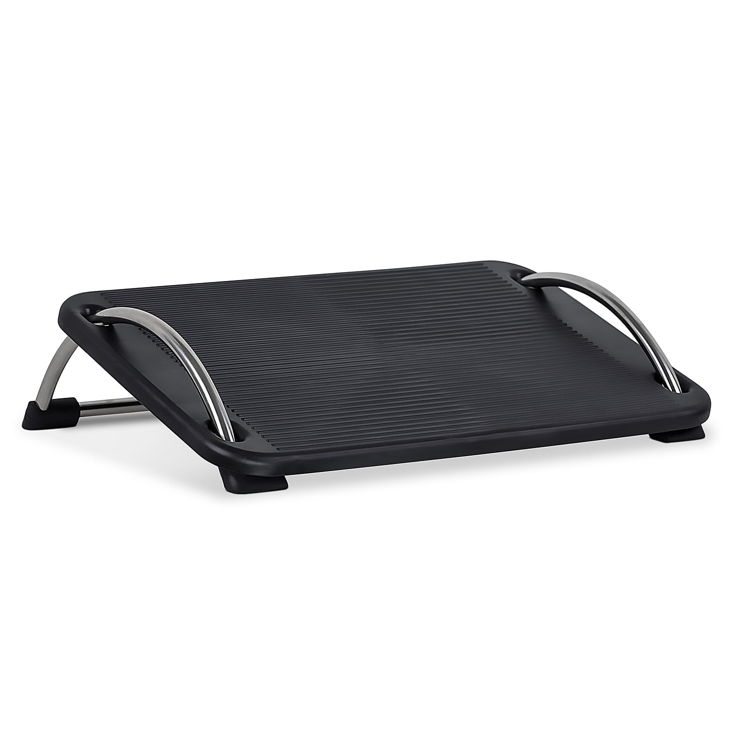 Black Adjustable Ergonomic Under-Desk Footrest with Chrome Frame