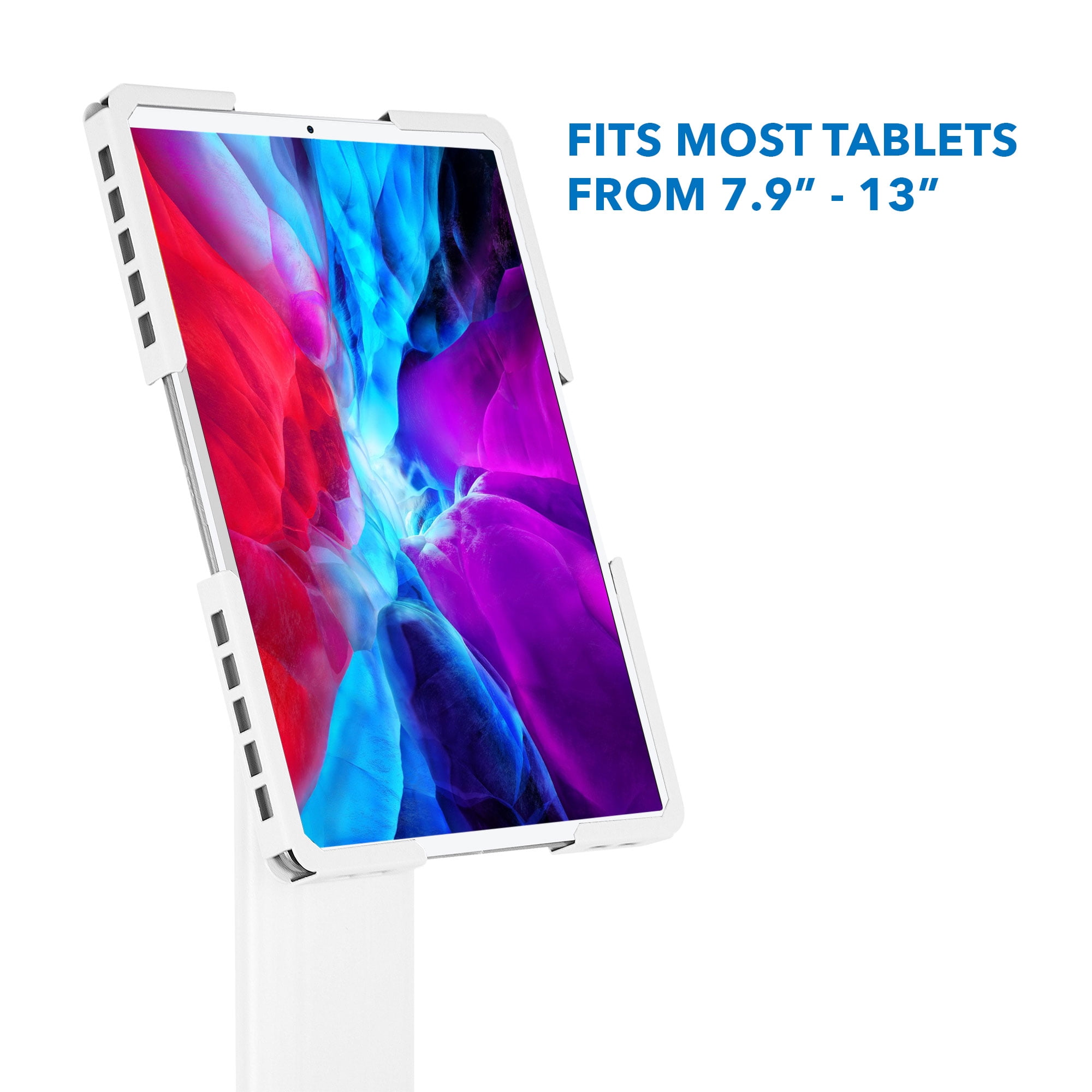 White Adjustable Universal Tablet Floor Stand with Lockable Mount