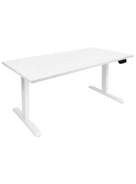 Mount-It! White Electric Sit-Stand Desk with Extra-Wide Tabletop and Dual Motor