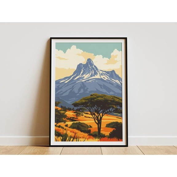 Mount Kenya National Park Poster African Safari Landscape Print Kenya Travel Poster Vintage Style Wildlife Art African Animal Poster Home - Poster Unframed
