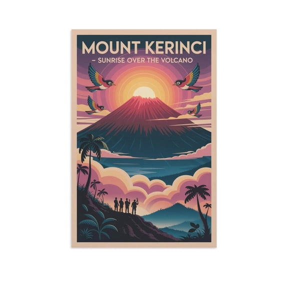 Mount Kerinci Sunrise Volcano Sumatra Indonesia Retro Travel Poster Vintage Wall Art Adventure Landscape Canvas Poster
