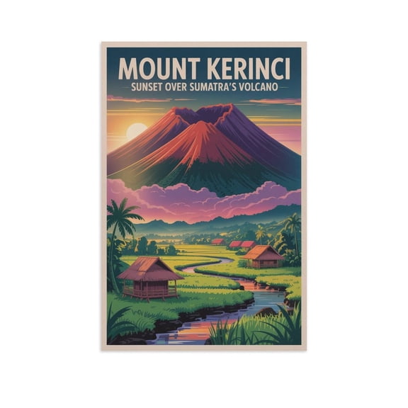 Mount Kerinci Sunset Volcano Sumatra Indonesia Vintage Travel Poster Retro Adventure Landscape Wall Art Canvas Poster