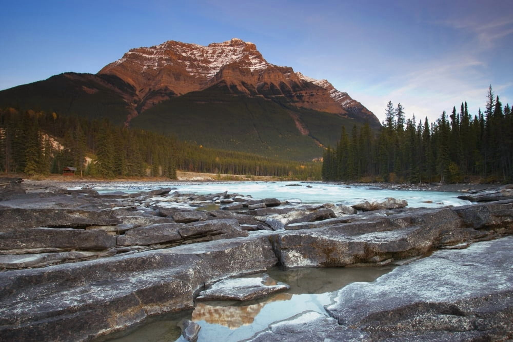 Mount Kerkeslin Athabasca Falls Jasper National Park Canvas Art - Carson Ganci Design Pics (34 x 22)