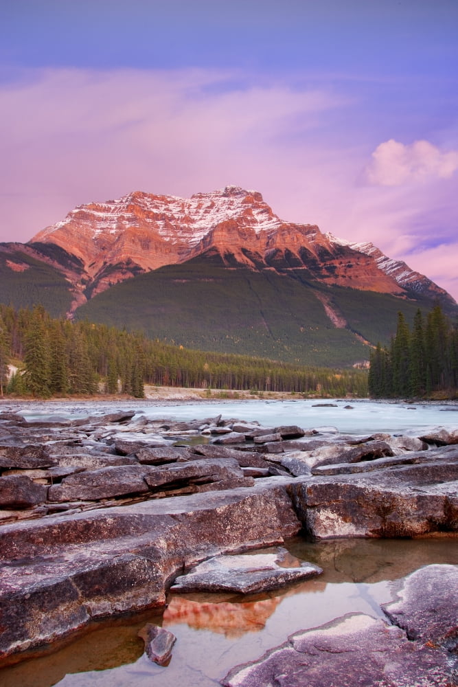 Mount Kerkeslin Athabasca Falls Jasper National Park Jasper Alberta Canada Canvas Art - Carson Ganci Design Pics (22 x 34)