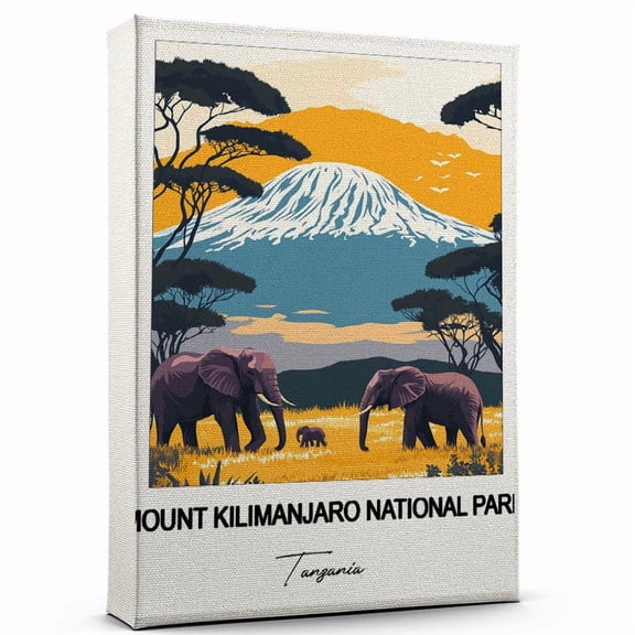 Mount Kilimanjaro National Park Travel Print on Canvas – Tanzania Canvas – Great for Travel Enthusiasts, Perfect for Home & Office Decor