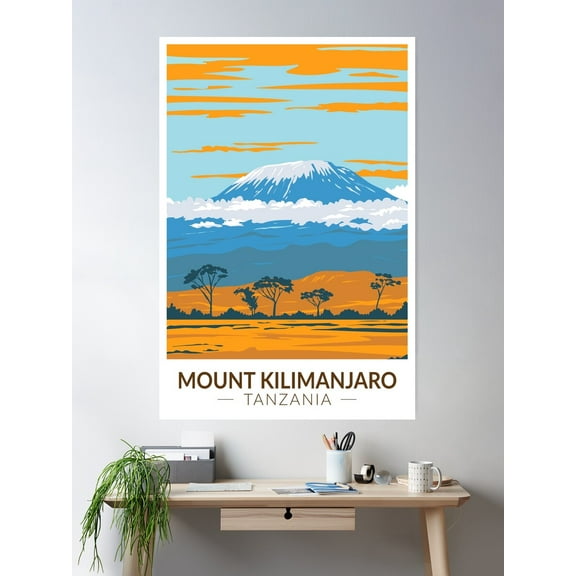 Mount Kilimanjaro Tanzania Africa Vintage Poster Wall Art, Modern Wall Decor For Living Room Bedroom, 8x12 UNFRAMED