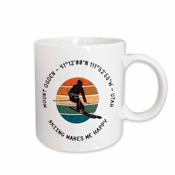 3drose, Mount Ogden, Utah. Man Skier on White. Alpine Skiing, America Gift, 15oz Mug