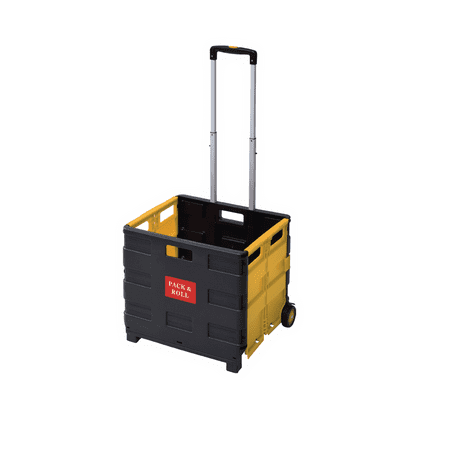 Mount Plus Collapsible Rolling Utility Cart with Telescoping Handle, Yellow