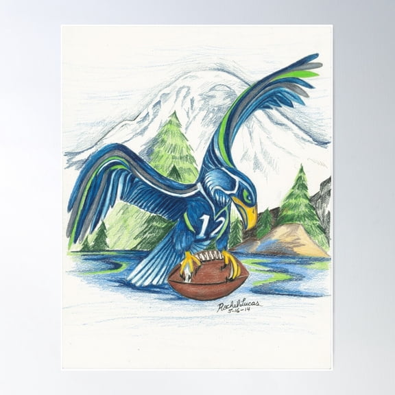 Mount Rainer And The Seahawk Poster Wall Art, Modern Wall Decor For Living Room Bedroom, 16x24 UNFRAMED
