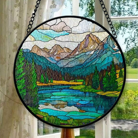 Mount Rainer Stained Glass Suncatcher - Multiple Designs & Sizes for Window Hanging, Perfect Home Decorr or Wall Decorr Gift for Nature Lovers, Friends, and Loved Ones, Stained