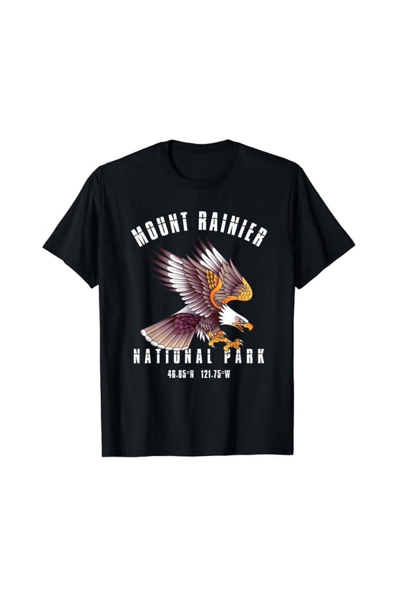 Mount Rainier National Park Bald Eagle Graphic T-Shirt Retro Washington State Souvenir Tee Vintage Nature Adventure Apparel for Men and Women