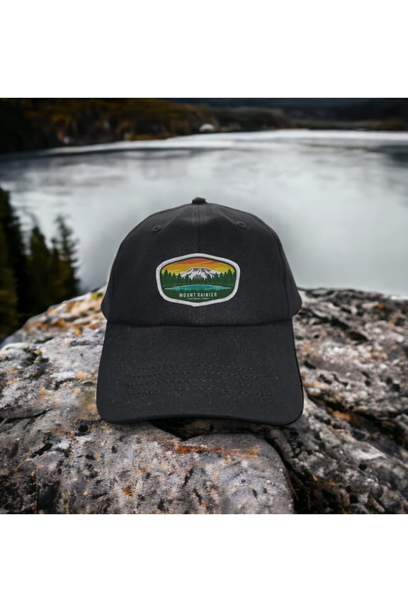Mount Rainier National Park Baseball Cap - Outdoor Adventure Souvenir Hiking Dad Hat Gift - Black