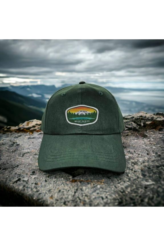 Mount Rainier National Park Baseball Cap - Outdoor Adventure Souvenir Hiking Dad Hat Gift - Forest Green